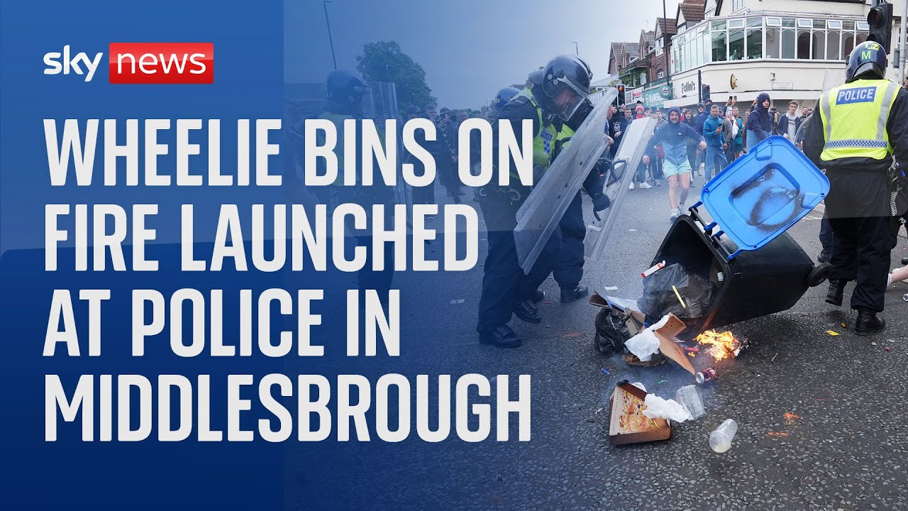 UK riots: Wheelie bins on fire launched at police in Middlesbrough ...