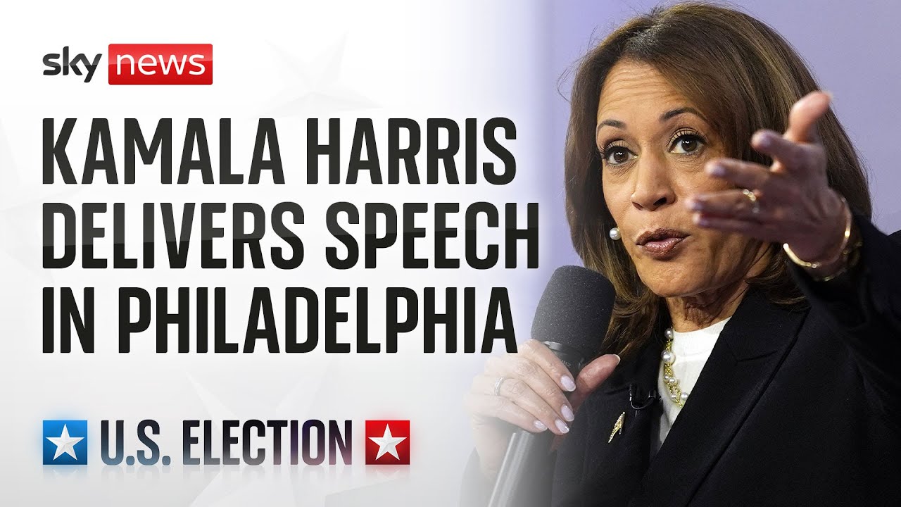 US Democratic presidential candidate Kamala Harris delivers remarks in